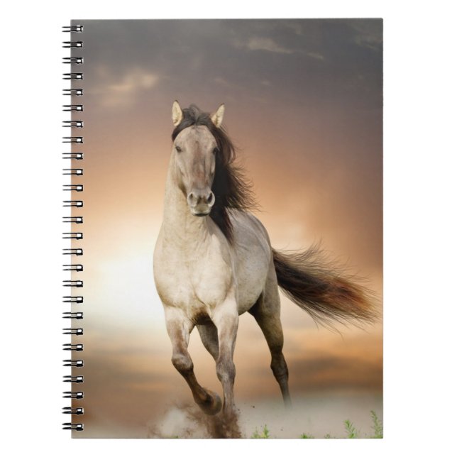 Wild Stallion Running In Sunset Spiral Notebook (Front)