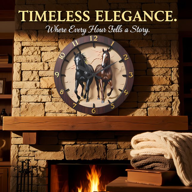 Wild Stallions Canyon Faux Wood Large Clock (Creator Uploaded)