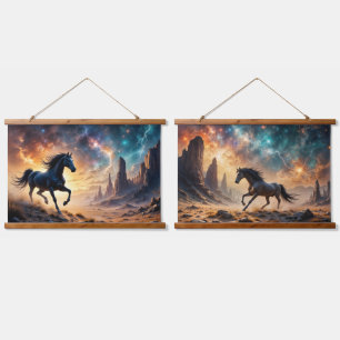 Wild Stallions in Desert Nebula stars lightning Hanging Tapestry