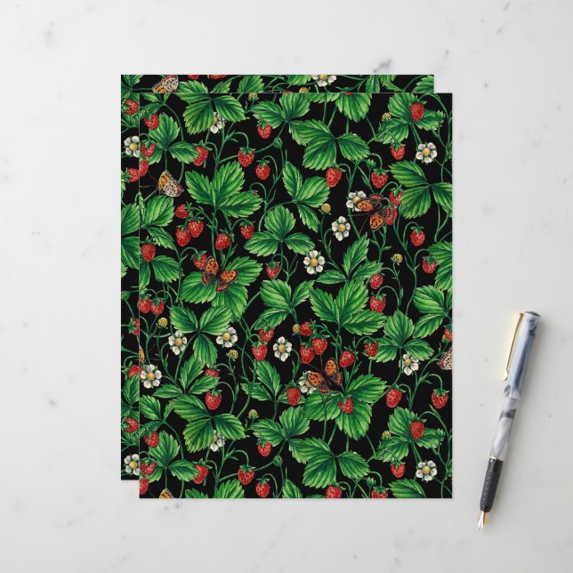 Wild strawberries on black (Front/Back In Situ)