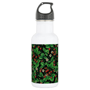 Wild strawberries on black 532 ml water bottle