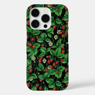 Wild strawberries on black iPhone 16 pro case