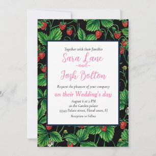 Wild strawberries on black invitation