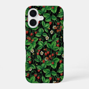 Wild strawberries on black iPhone 16 case