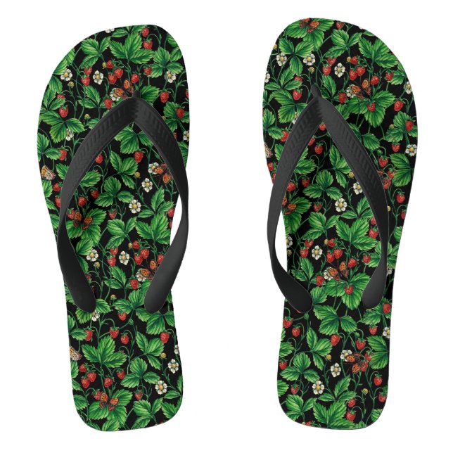 Wild strawberries on black jandals (Footbed)