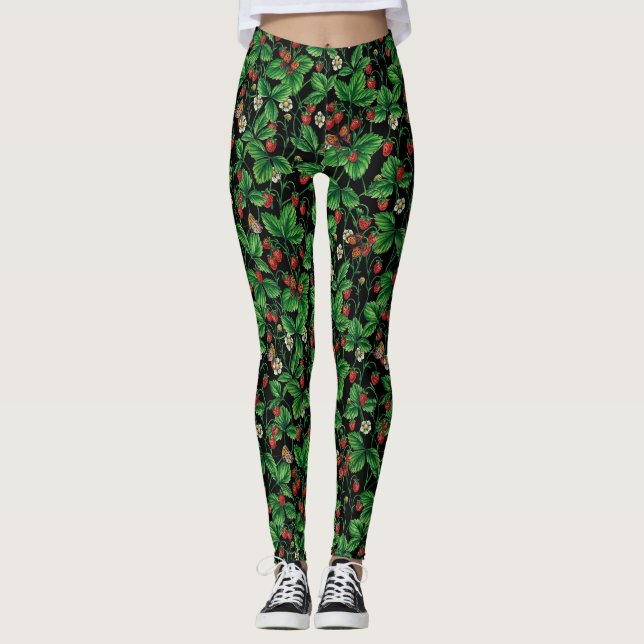 Wild strawberries on black leggings (Front)