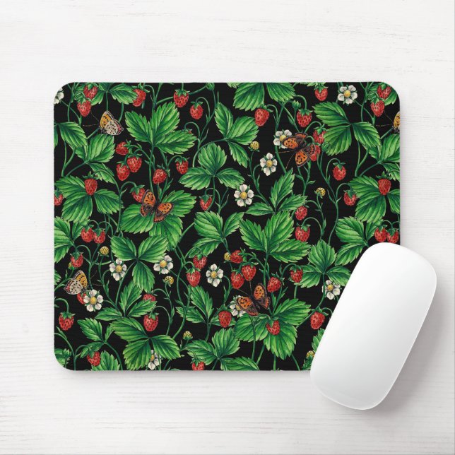 Wild strawberries on black mouse pad (With Mouse)