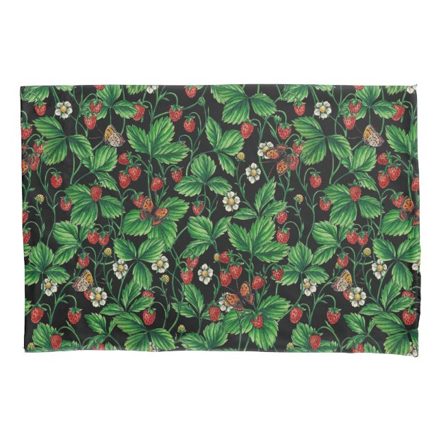 Wild strawberries on black pillowcase (Front-Left)