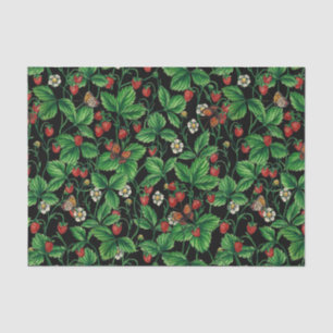 Wild strawberries on black tissue paper