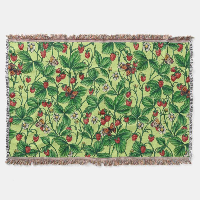 Wild strawberries on honeydew throw blanket (Front)