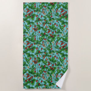 Wild strawberries on pool blue beach towel