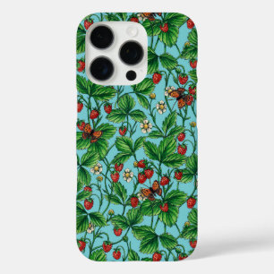 Wild strawberries on pool blue iPhone 16 pro case