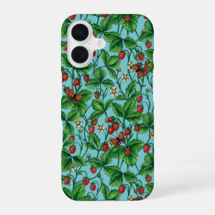 Wild strawberries on pool blue iPhone 16 case