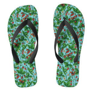 Wild strawberries on pool blue jandals
