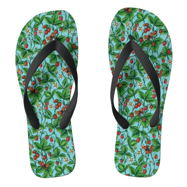 Wild strawberries on pool blue jandals (Footbed)