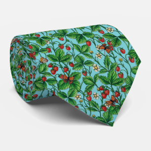Wild strawberries on pool blue tie