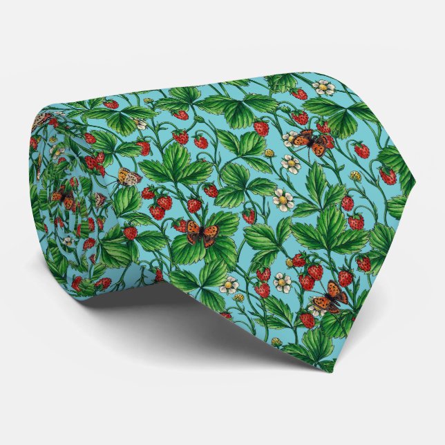 Wild strawberries on pool blue tie (Rolled)