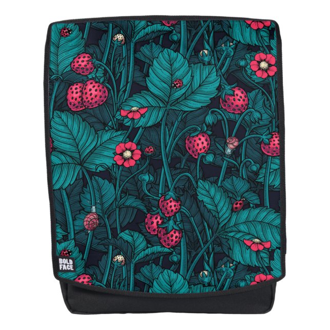 Wild strawberries, red and blue backpack (Front)