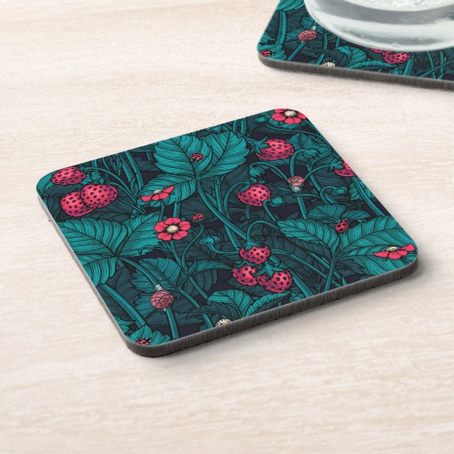Wild strawberries, red and blue coaster (Left Side)