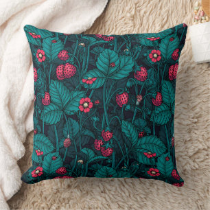 Wild strawberries, red and blue cushion