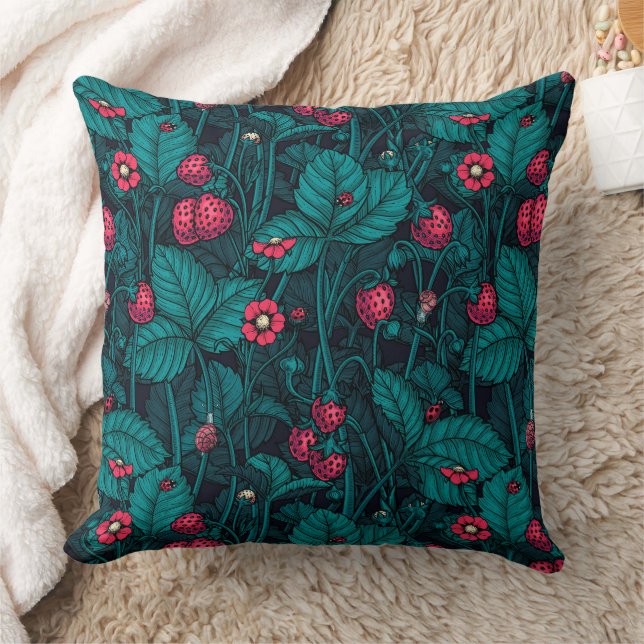Wild strawberries, red and blue cushion (Blanket)