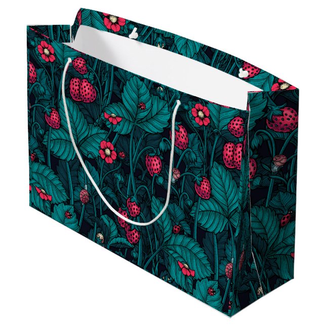Wild strawberries, red and blue large gift bag (Back Angled)