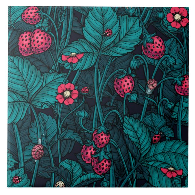 Wild strawberries, red and blue tile (Front)