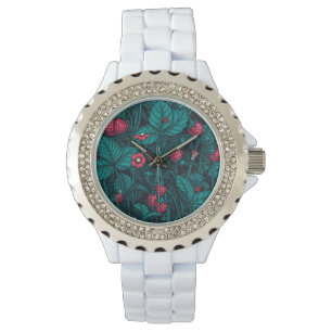 Wild strawberries, red and blue watch