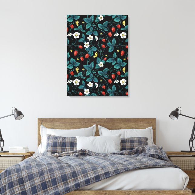 Wild strawberries red/yellow/blue/black canvas print (Insitu(Bedroom))
