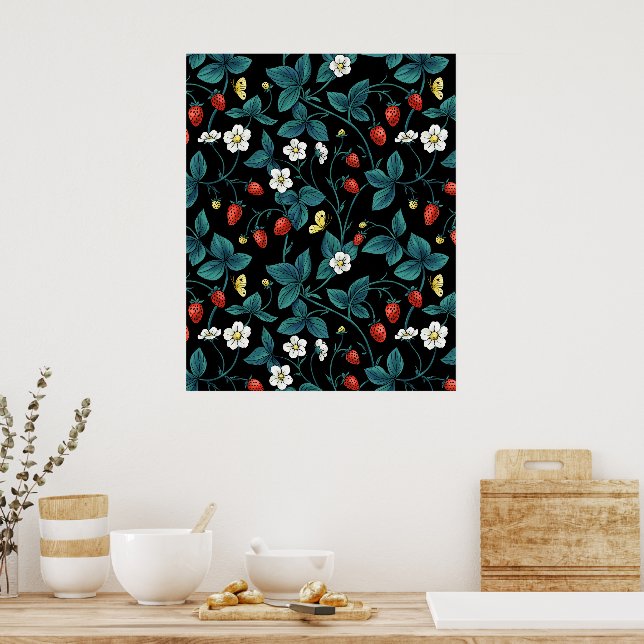 Wild strawberries red/yellow/blue/black poster (Kitchen)
