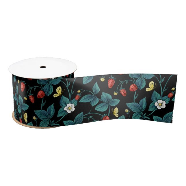 Wild strawberries red/yellow/blue/black satin ribbon (Spool)