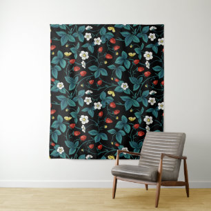 Wild strawberries red/yellow/blue/black tapestry