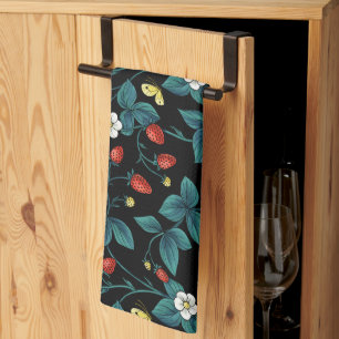 Wild strawberries red/yellow/blue/black tea towel