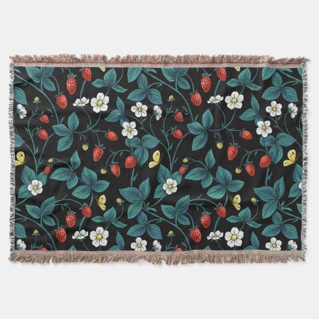 Wild strawberries red/yellow/blue/black throw blanket (Front)