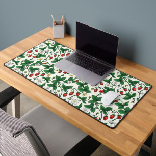 Wild strawberries red/yellow/green/off white desk mat