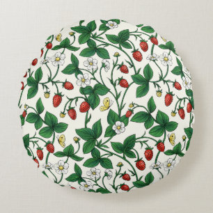 Wild strawberries red/yellow/green/off white round cushion