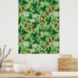 Wild strawberries red/yellow/green/ poster