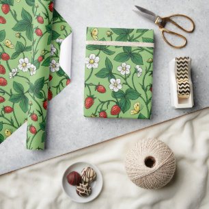 Wild strawberries red/yellow/green/ wrapping paper