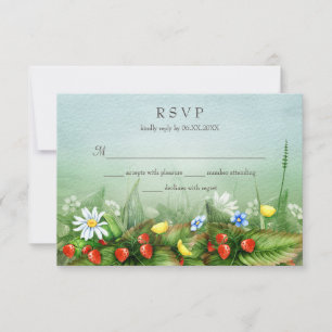 Wild strawberries wildflowers meadow blue sky RSVP Card
