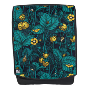 Wild strawberries, yellow and blue backpack