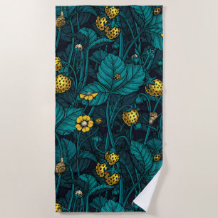 Wild strawberries, yellow and blue beach towel