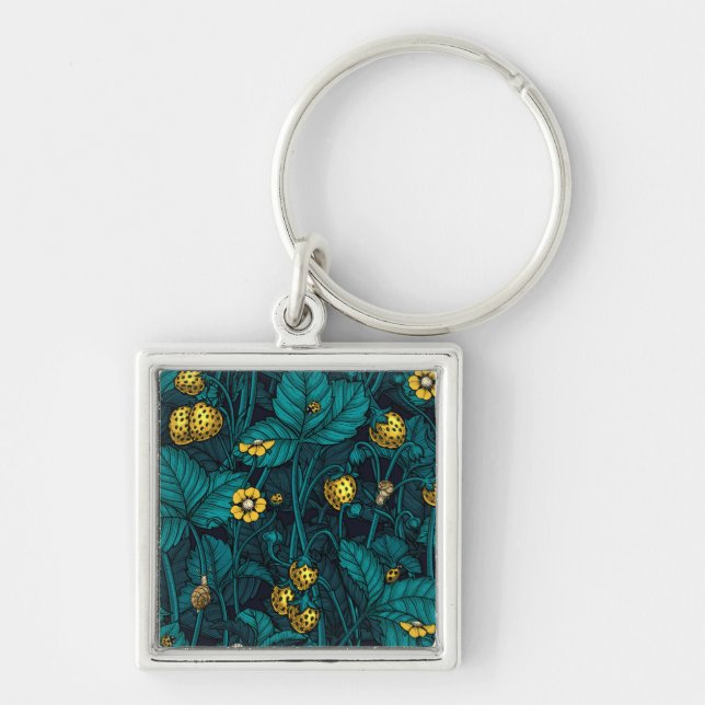 Wild strawberries, yellow and blue key ring (Front)