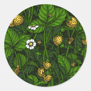 Wild strawberries, yellow and green classic round sticker