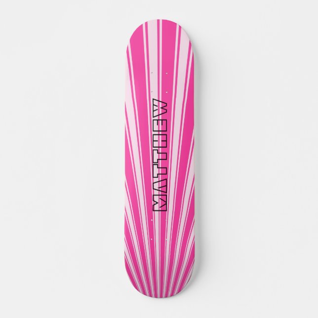 Wild Strawberry Colour Stripe Funky Pattern Skateboard (Front)