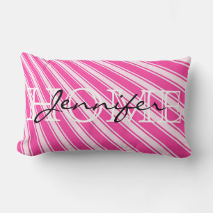 Wild Strawberry Colour Stripe Pattern Home Lumbar Cushion