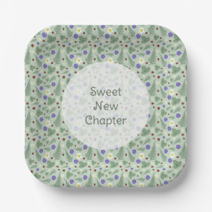 Wild Strawberry & Fern   Sage Green Paper Plate