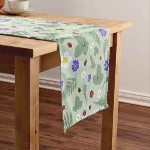 Wild Strawberry & Fern Soft Sage Green Short Table Runner
