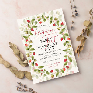 WILD STRAWBERRY SWEET BABY BIRTHDAY INVITATION