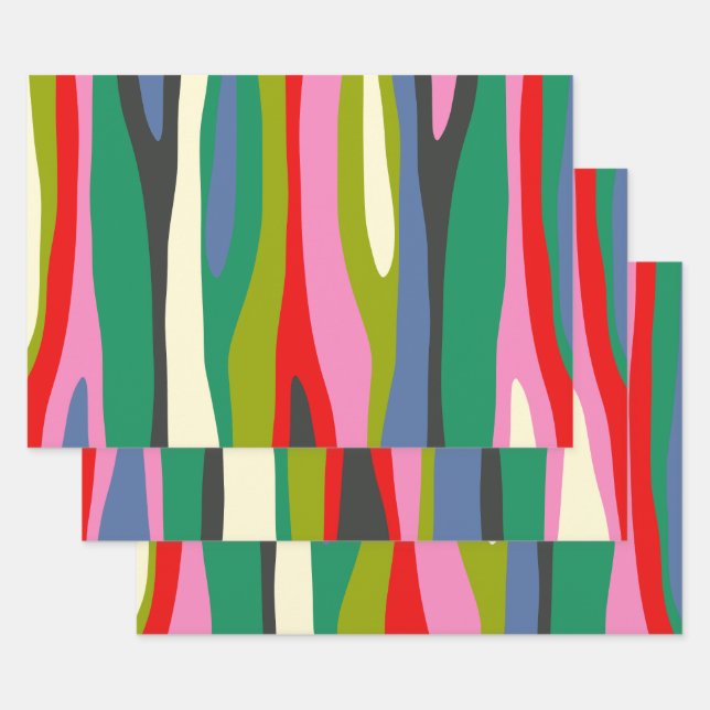 Wild Stripes Modern Multicolor Abstract Pattern Wrapping Paper Sheet (Set)