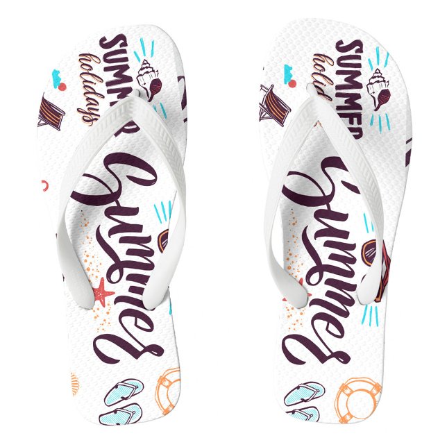 Wild Summer Jandals ("Summer" in a stylized, cursive font, along with various beach-related icons such as seashells.)